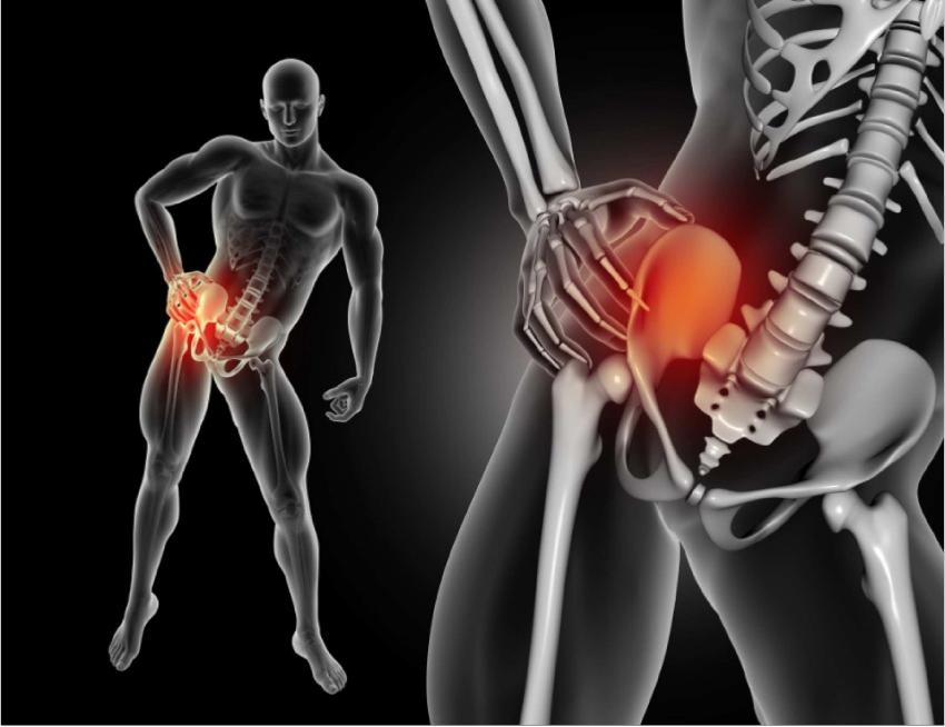 male figure stiffness in your hip joint pointing to hip pain